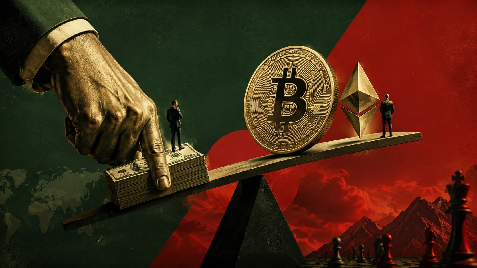Иллюстрация: Биткоин и Ethereum под давлением: как сильный доллар и действия Сэйлора влияют на рынок